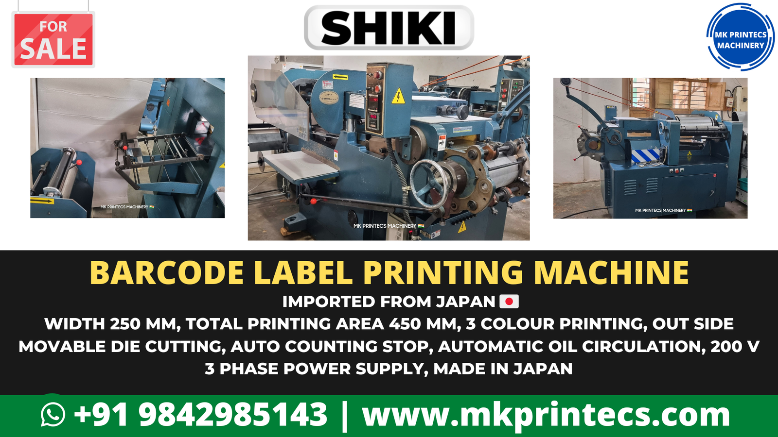 SHIKI PC-45M HIGH SPEED BARCODE LABEL PRINTING MACHINE FOR SALE | MK PRINTECS MACHINERY | +91 9842985143