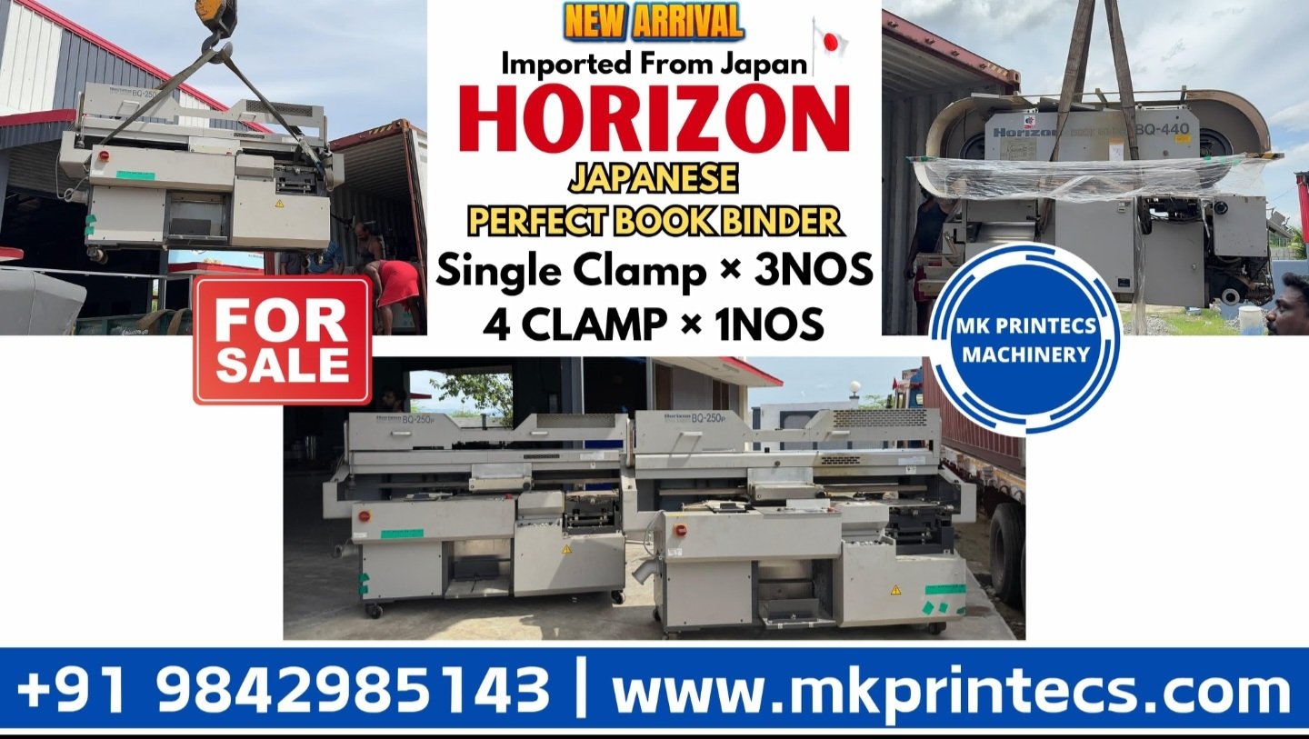 FOR SALE - HORIZON BQ 250P SINGLE CLAMP BOOK BINDER & HORIZON BQ 440 4CLAMP BOOK BINDER | MK PRINTECS MACHINERY | +91 9842985143